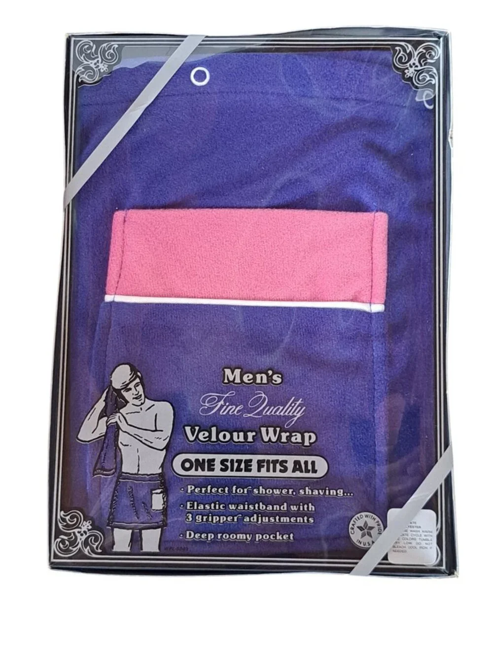 NEW Vtg Mens Velour Bath Wrap Skirt Snap Closure Shower One Size in Box